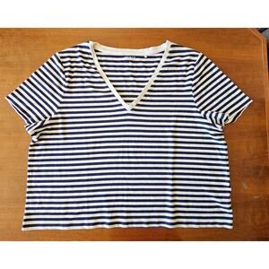 Boden T Shirt Black White Stripe, V Neck, New, 100% Cotton, Womens Sz XL